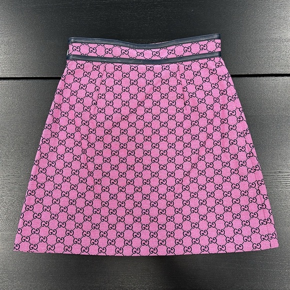 Gucci SS21 Pink GG Canvas Skirt with Leather Trim - size 40 - Picture 5 of 9